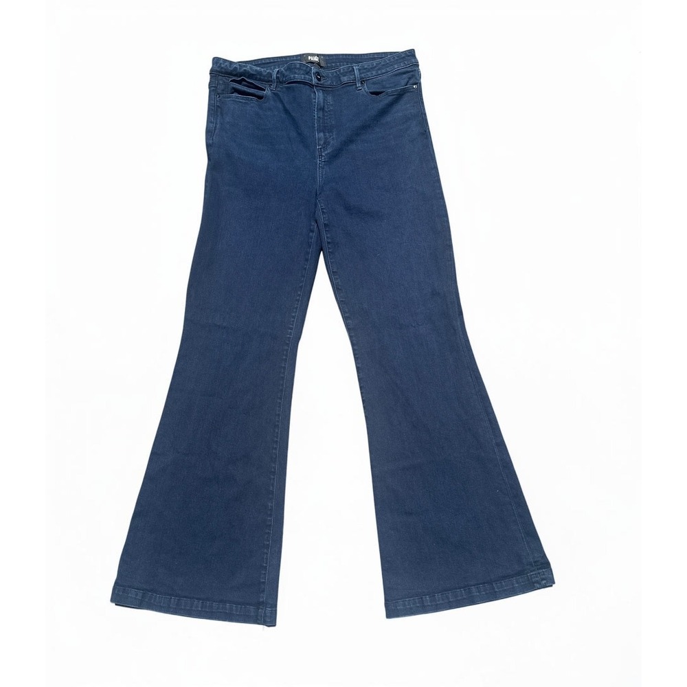 PAIGE Genevieve High Rise Flare Jeans Women's Size 34 Dark Wash Stretch Blue